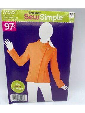 Simplicity Misses Jacket Sewing Pattern Size 8 10 12 14 16 18 A1522 Uncut 2013